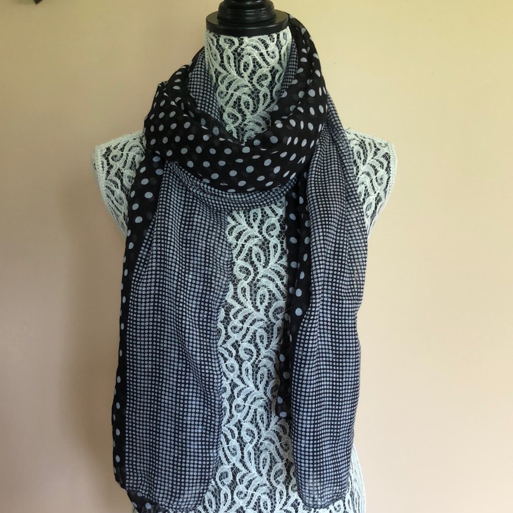 🔥3/$20.Fashionable Polka Dots Soft Chiffon Scarf - Black